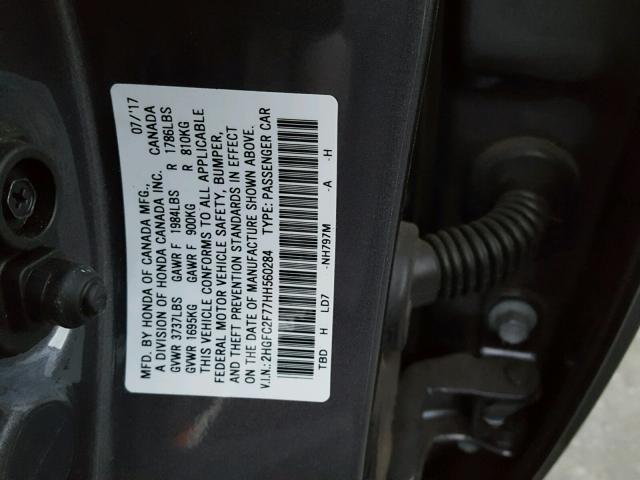 2HGFC2F77HH560284 - 2017 HONDA CIVIC EX CHARCOAL photo 10