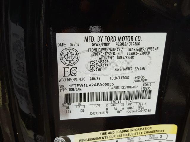 1FTFW1EV2AFA05055 - 2010 FORD F150 SUPER BLACK photo 10