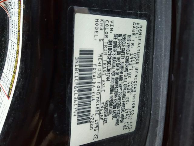 3N1BC1CP8CL361744 - 2012 NISSAN VERSA S BLACK photo 10