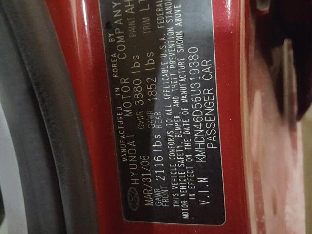 KMHDN46D56U319380 - 2006 HYUNDAI ELANTRA GL RED photo 10