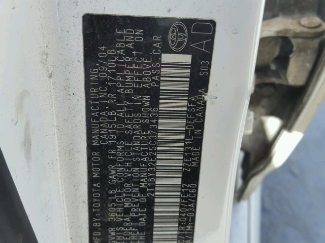 2T1BY32E25C373436 - 2005 TOYOTA COROLLA XR 白色 照片 10