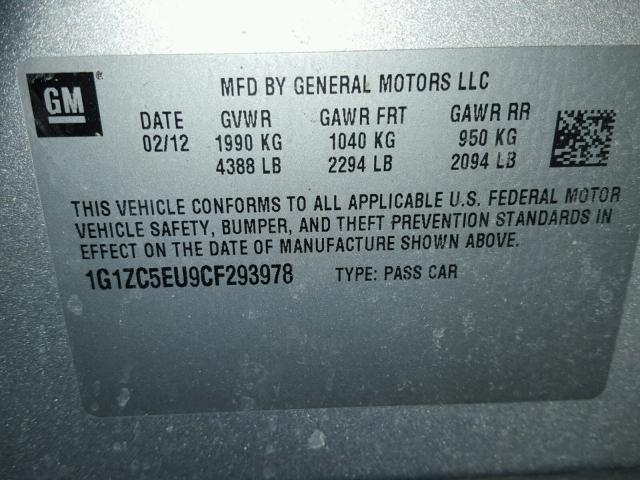 1G1ZC5EU9CF293978 - 2012 CHEVROLET MALIBU 1LT 银色 照片 10