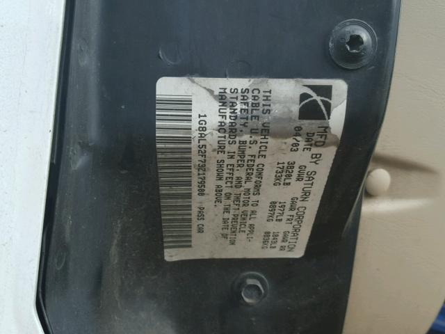 1G8AL52F73Z179500 - 2003 SATURN ION LEVEL WHITE photo 10