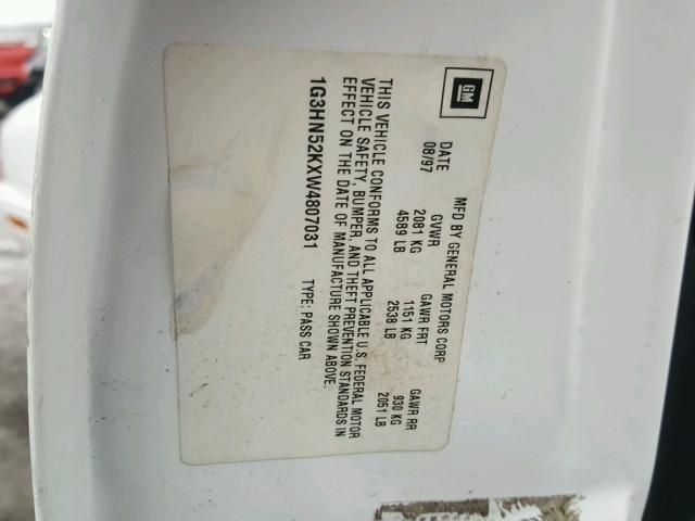 1G3HN52KXW4807031 - 1998 OLDSMOBILE 88 BASE WHITE photo 10