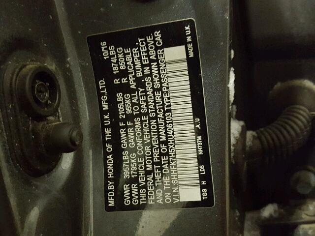 SHHFK7H5XHU406103 - 2017 HONDA CIVIC EX Grafit fotoğraf 10