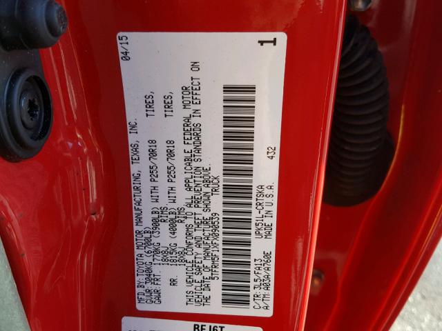 5TFRM5F1XFX090539 - 2015 TOYOTA TUNDRA DOU RED photo 10