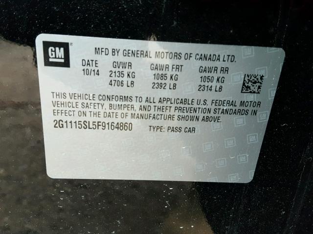 2G1115SL5F9164860 - 2015 CHEVROLET IMPALA LT BLACK photo 10