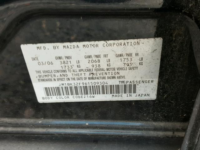 JM1BK32F961509304 - 2006 MAZDA 3 I BLACK photo 10