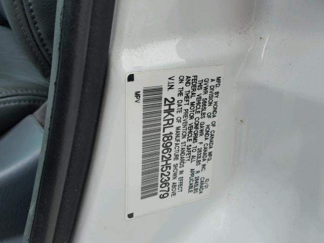 2HKRL18962H523679 - 2002 HONDA ODYSSEY EX WHITE photo 10