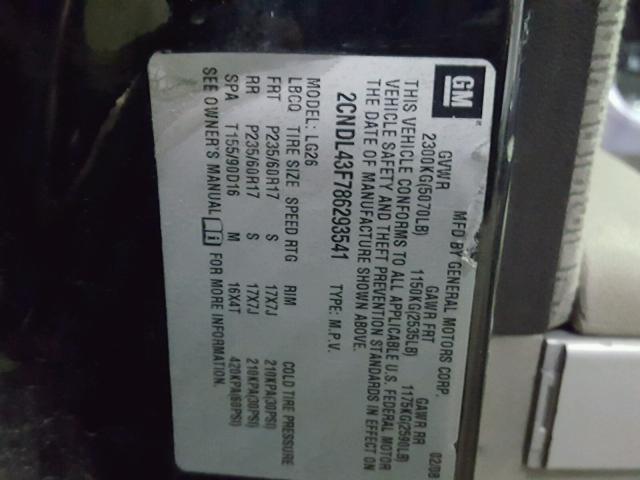 2CNDL43F786293541 - 2008 CHEVROLET EQUINOX LT BLACK photo 10