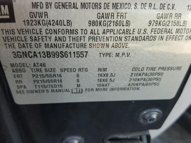 3GNCA13B99S611557 - 2009 CHEVROLET HHR LS BLUE photo 10
