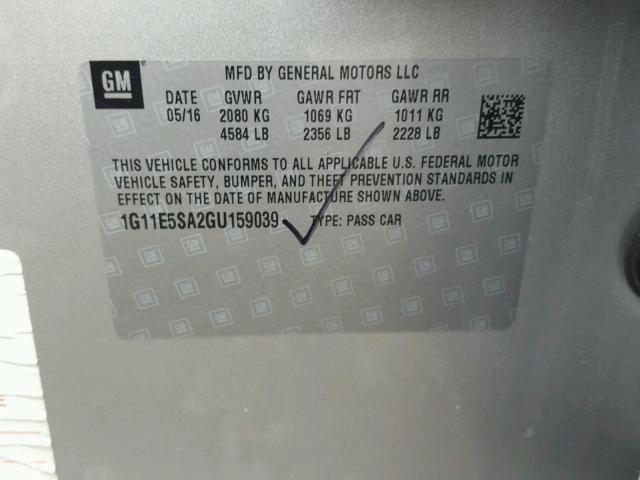 1G11E5SA2GU159039 - 2016 CHEVROLET MALIBU LIM 银色 照片 10