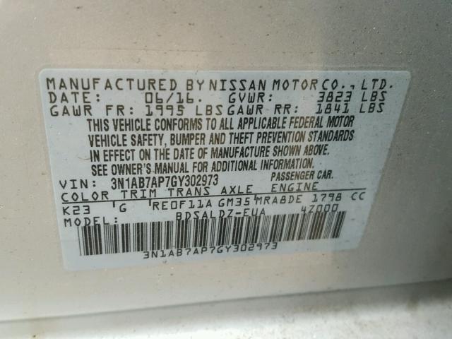 3N1AB7AP7GY302973 - 2016 NISSAN SENTRA S SILVER photo 10