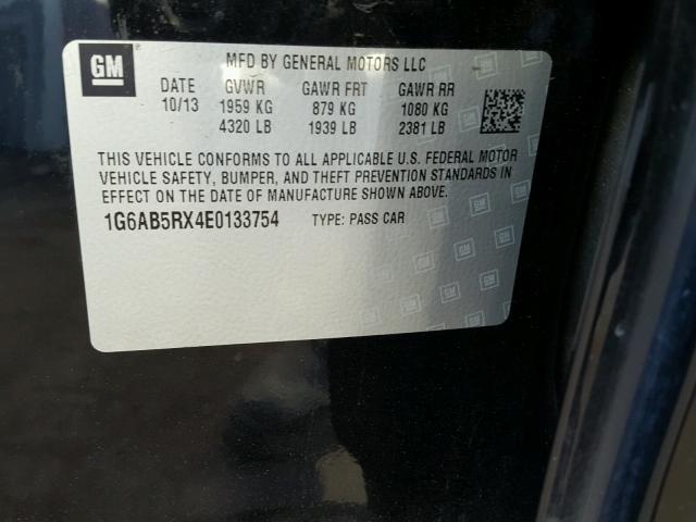 1G6AB5RX4E0133754 - 2014 CADILLAC ATS LUXURY BLACK photo 10