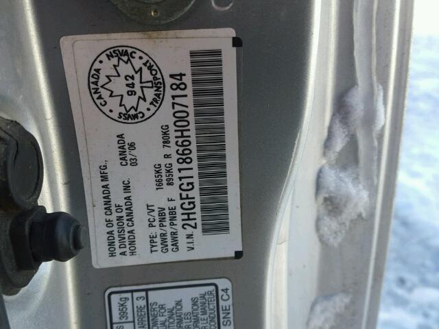 2HGFG11866H007184 - 2006 HONDA CIVIC EX 银色 照片 10