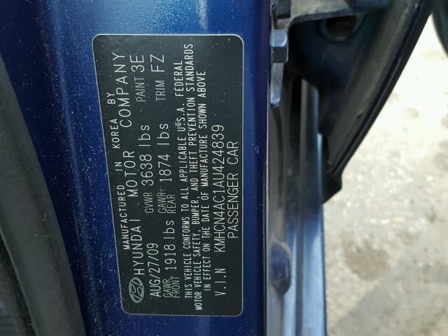 KMHCN4AC1AU424839 - 2010 HYUNDAI ACCENT GLS BLUE photo 10