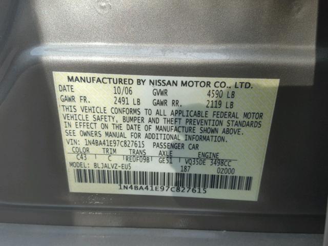 1N4BA41E97C827615 - 2007 NISSAN MAXIMA SE BROWN photo 10