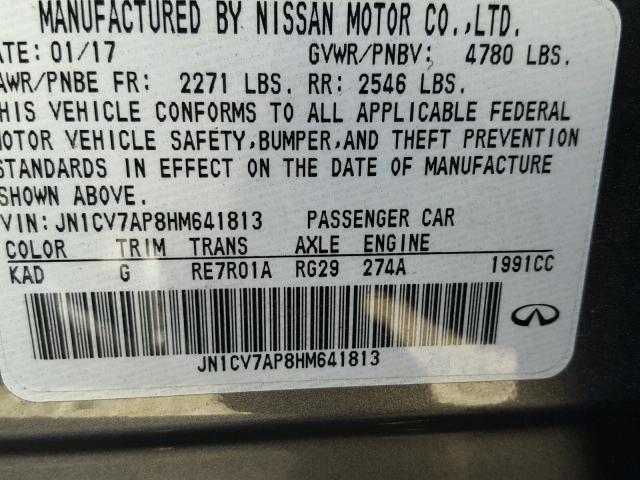 JN1CV7AP8HM641813 - 2017 INFINITI Q50 BASE GRAY photo 10