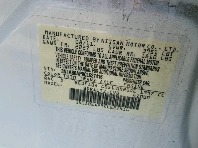 3N1AB6AP9CL627416 - 2012 NISSAN SENTRA 2.0 WHITE photo 10