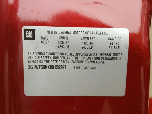 2G1WT58KX89159297 - 2008 CHEVROLET IMPALA LT RED photo 10