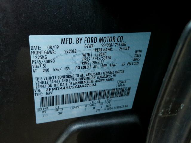 2FMDK4KC2ABA27593 - 2010 FORD EDGE LIMIT GRAY photo 10