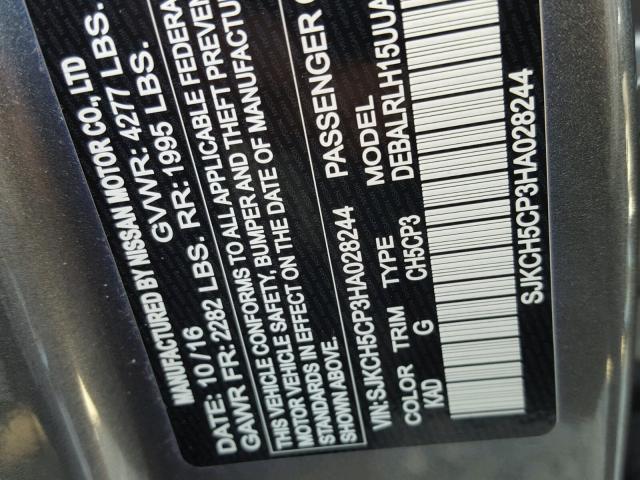 SJKCH5CP3HA028244 - 2017 INFINITI QX30 BASE GRAY photo 10