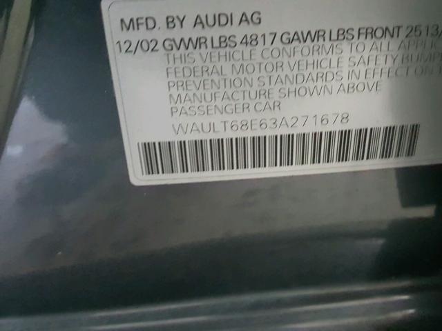 WAULT68E63A271678 - 2003 AUDI A4 3.0 QUA GRAY photo 10