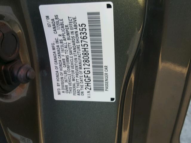 2HGFG12808H576355 - 2008 HONDA CIVIC EX 石墨色 照片 10