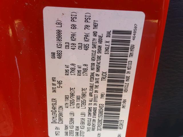 3D7KS28C15G865453 - 2005 DODGE RAM 2500 S წითელი ფოტო 10