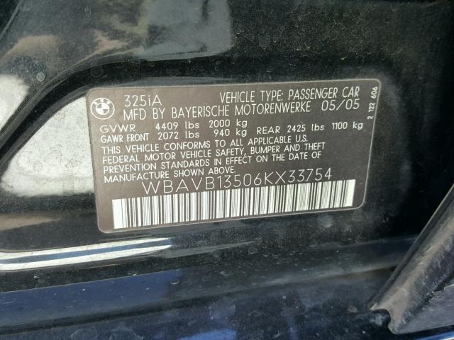 WBAVB13506KX33754 - 2006 BMW 325 I BLACK photo 10