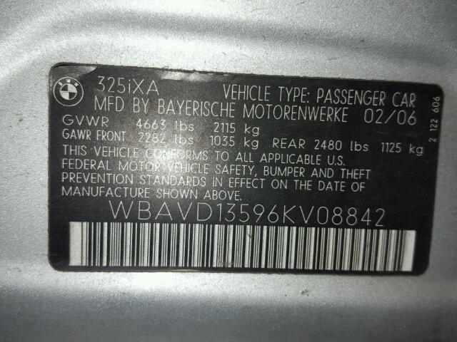 WBAVD13596KV08842 - 2006 BMW 325 XI SILVER photo 10