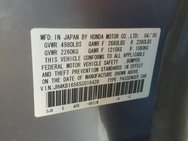 JH4KB16565C016428 - 2005 ACURA RL ლურჯი ფოტო 10
