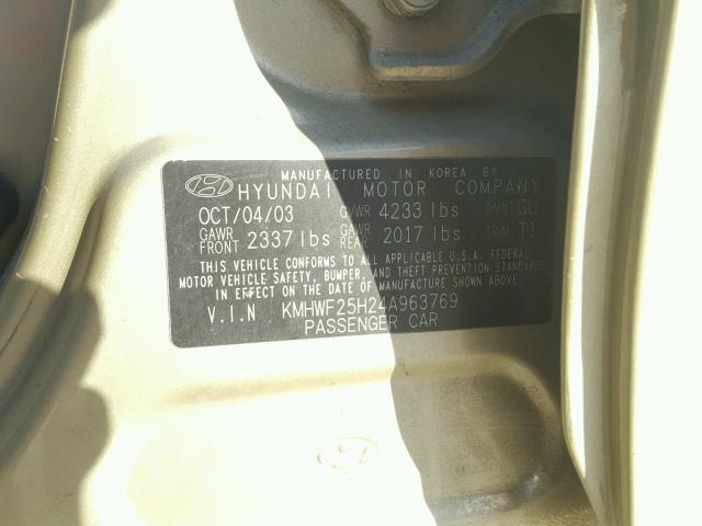 KMHWF25H24A963769 - 2004 HYUNDAI SONATA GL GOLD photo 10