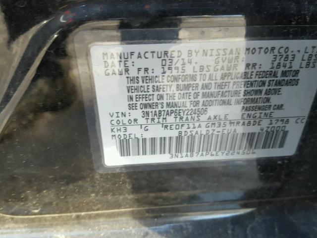 3N1AB7AP6EY224506 - 2014 NISSAN SENTRA S BLACK photo 10