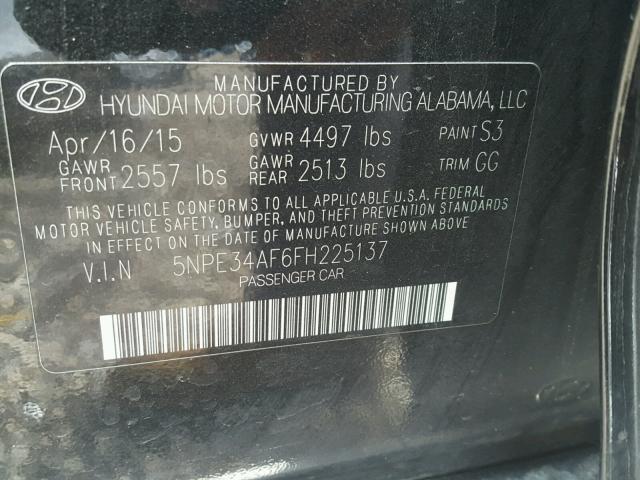 5NPE34AF6FH225137 - 2015 HYUNDAI SONATA SPO BLACK photo 10