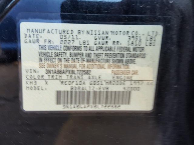 3N1AB6APXBL722582 - 2011 NISSAN SENTRA 2.0 BLACK photo 10