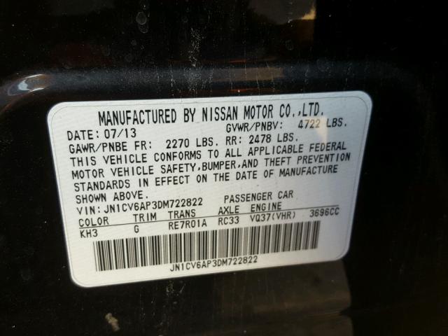 JN1CV6AP3DM722822 - 2013 INFINITI G37 BASE BLACK photo 10