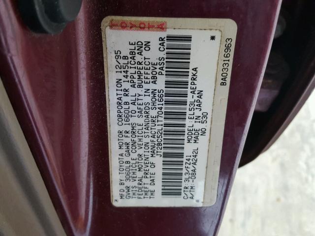 JT2BC52L1T7041665 - 1996 TOYOTA TERCEL DX BURGUNDY photo 10