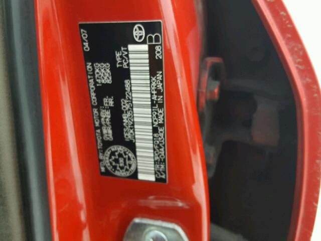 JTDKT923575122488 - 2007 TOYOTA YARIS RED photo 10