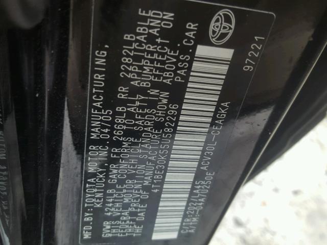 4T1BE30K55U582296 - 2005 TOYOTA CAMRY LE შავი ფოტო 10