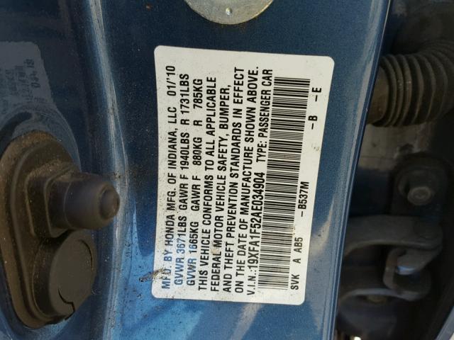 19XFA1F52AE034904 - 2010 HONDA CIVIC LX BLUE photo 10