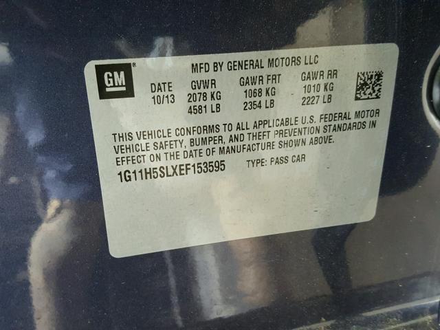 1G11H5SLXEF153595 - 2014 CHEVROLET MALIBU LTZ 蓝色 照片 10