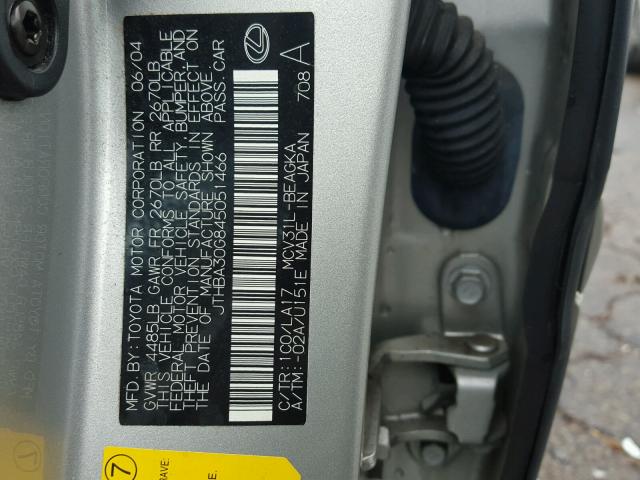 JTHBA30G845051466 - 2004 LEXUS ES 330 SILVER photo 10