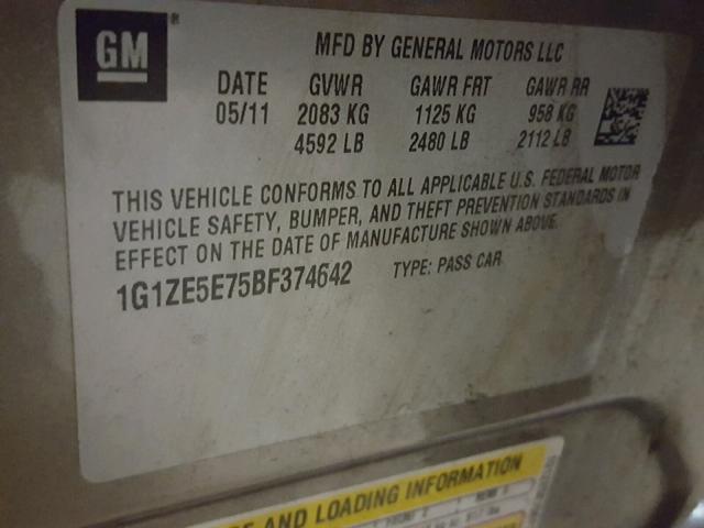 1G1ZE5E75BF374642 - 2011 CHEVROLET MALIBU LTZ 棕色 照片 10