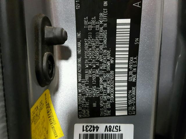 5TDKK3DC3CS210599 - 2012 TOYOTA SIENNA LE SILVER photo 10