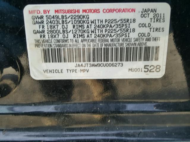 JA4JT3AW9CU006273 - 2012 MITSUBISHI OUTLANDER BLACK photo 10