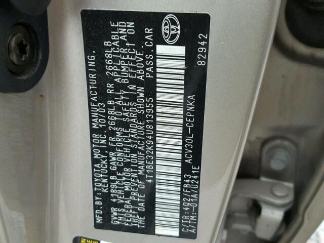 4T1BE32K94U813955 - 2004 TOYOTA CAMRY LE ყავისფერი ფოტო 10