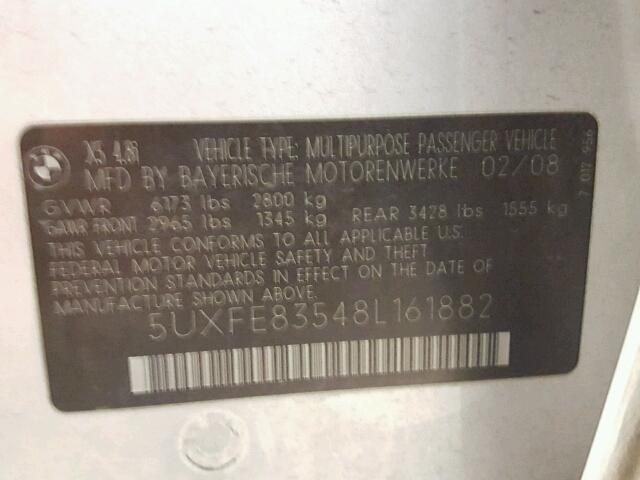 5UXFE83548L161882 - 2008 BMW X5 4.8I SILVER photo 10