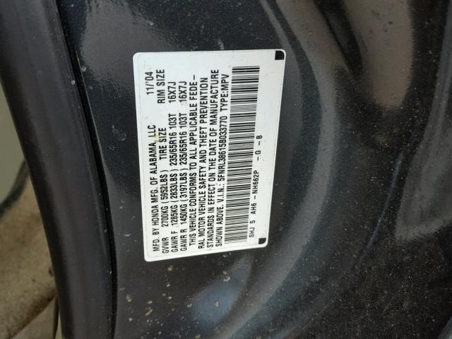 5FNRL38615B033770 - 2005 HONDA ODYSSEY EX SILVER photo 10