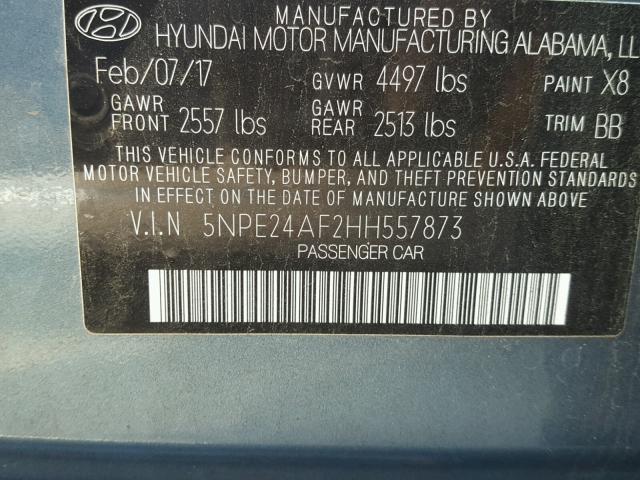 5NPE24AF2HH557873 - 2017 HYUNDAI SONATA SE BLUE photo 10